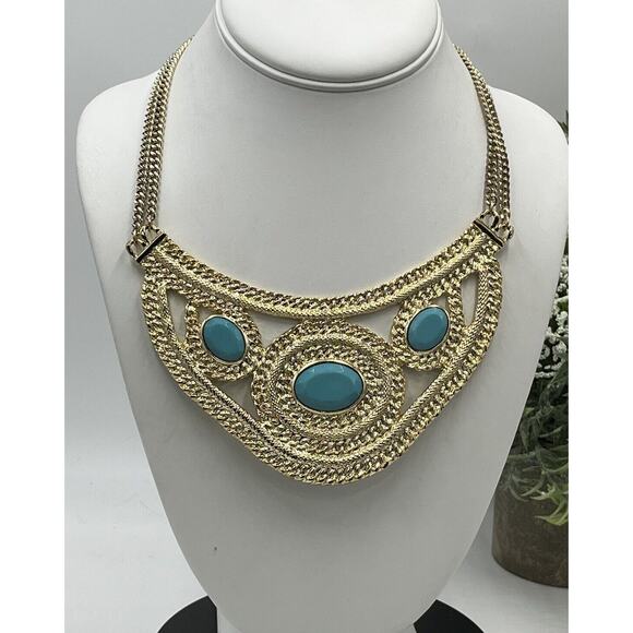 Wendy Williams Oval Shape Blue Turquoise Crescents 17" Statement Necklace NWOT - Picture 1 of 14
